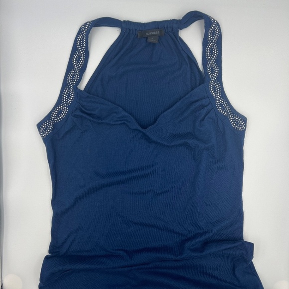 Blue Racerback Tank Top with Beaded Straps | Express Size Medium - Picture 4 of 5